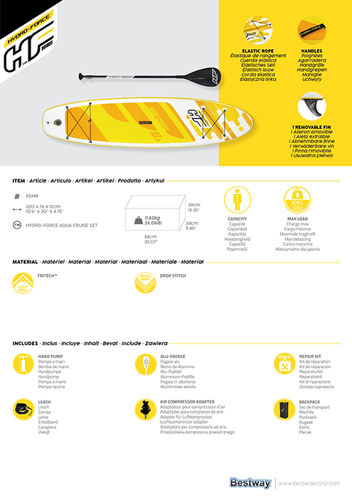 Bestway 10ft 6" Hydro-Force Aqua Cruise Inflatable Paddle Board SUP Set
