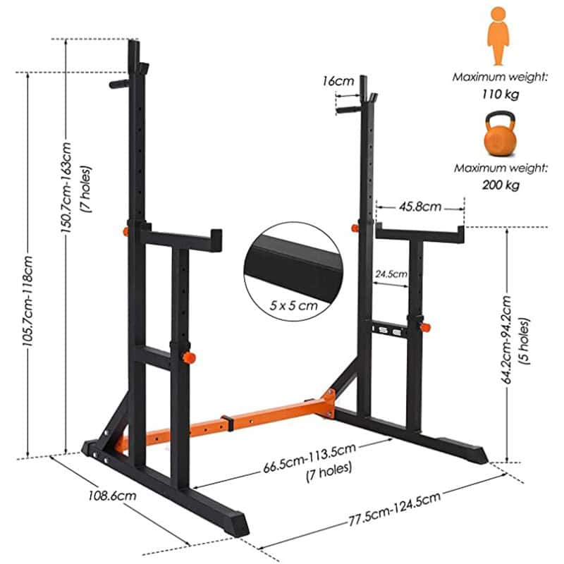 BodyTrain Adjustable Squat & Bench Press Rack with Foldable Adjustable Weight Bench Package