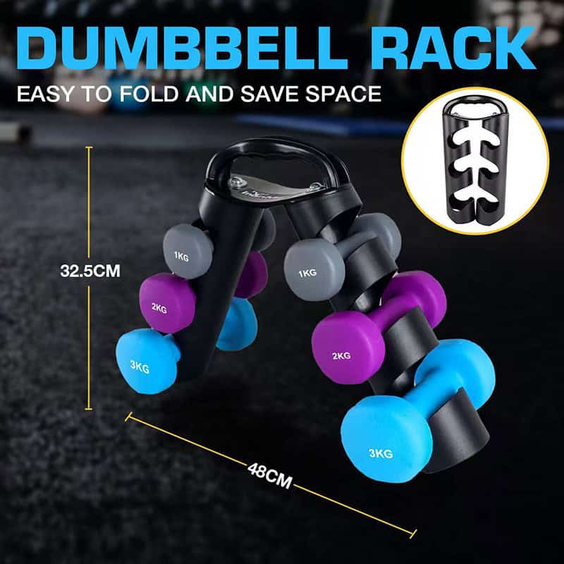 IronMan Neoprene Coated Cast Iron Dumbbell Set with Carry Rack