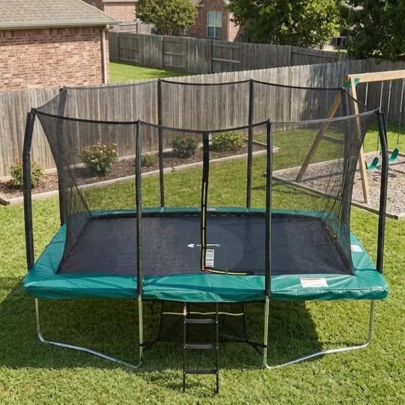 9x14ft Rectangular Trampoline with Safety Enclosure Green – Free Ladder & Shoe Tidy
