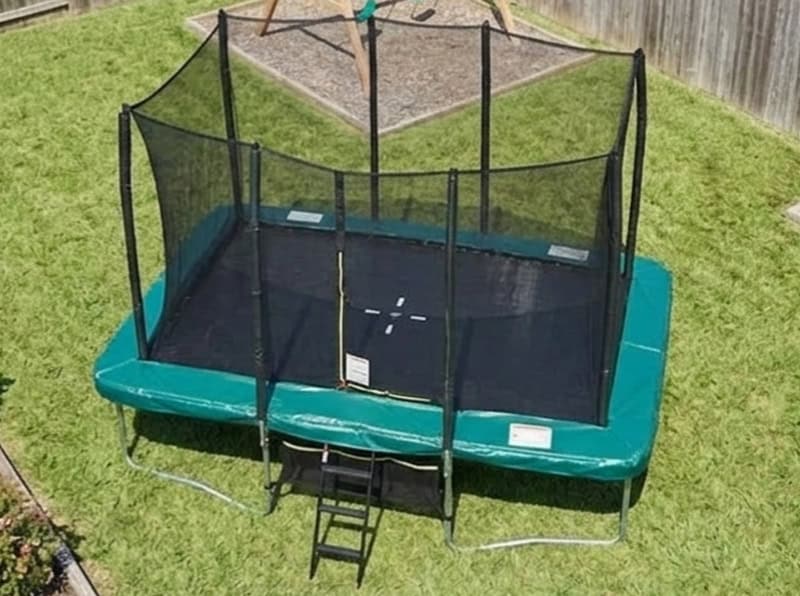 9x14ft Rectangular Trampoline with Safety Enclosure Green – Free Ladder & Shoe Tidy