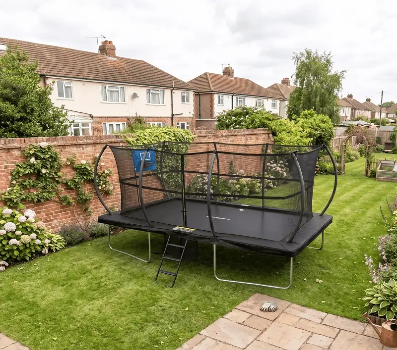 Big Foot 9x14ft Rectangular Trampoline with Safety Enclosure Black - Free Ladder Shoe Tidy Anchor Kit Basketball