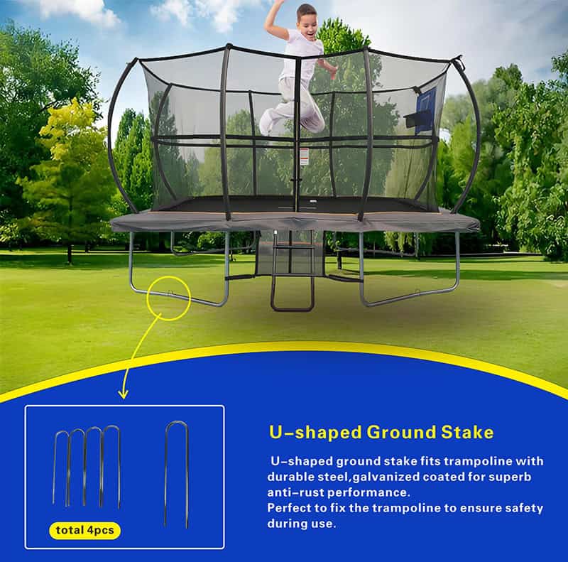 7x10ft Rectangular Trampoline with Safety Enclosure Grey - Free Ladder Shoe Tidy Anchor Kit Basketball Game