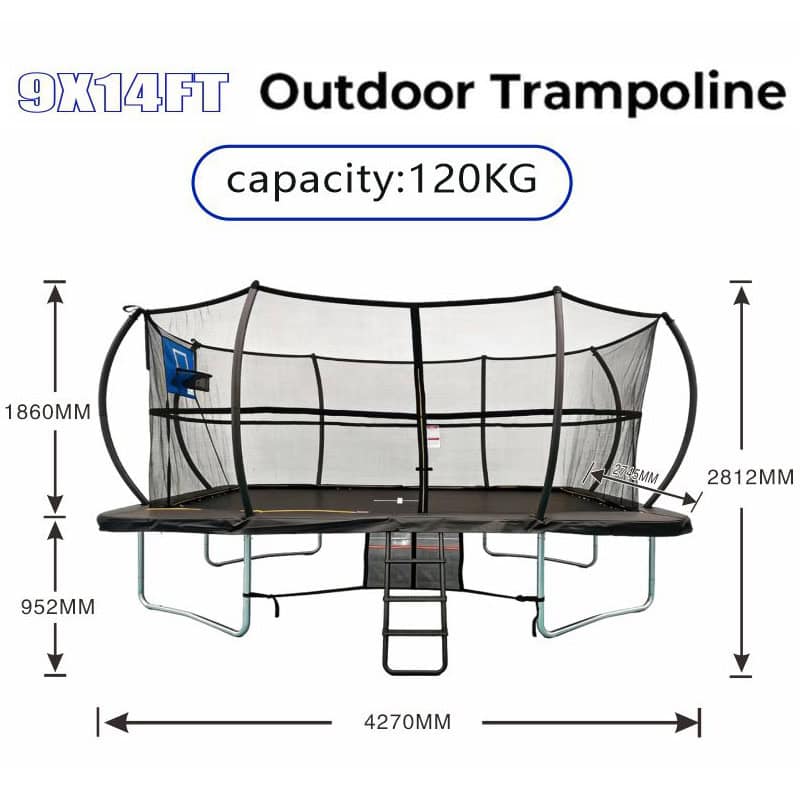 9x14ft Rectangular Trampoline with Safety Enclosure Black - Free Ladder Shoe Tidy Anchor Kit Basketball