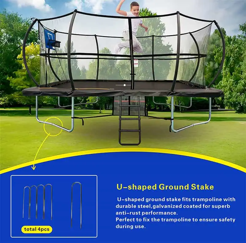9x14ft Rectangular Trampoline with Safety Enclosure Black - Free Ladder Shoe Tidy Anchor Kit Basketball
