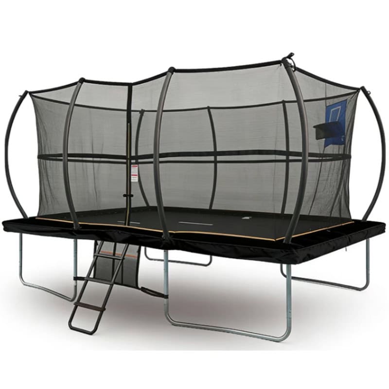 8x12ft Rectangular Trampoline with Safety Enclosure Black - Free Ladder Shoe Tidy Anchor Kit Basketball