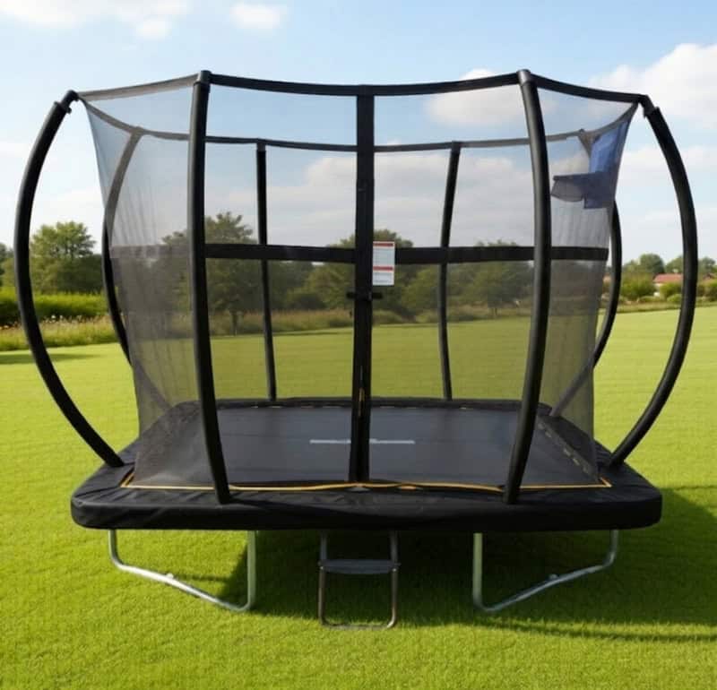 5x7ft Rectangular Trampoline with Safety Enclosure Black - Free Ladder Shoe Tidy Anchor Kit Basketball