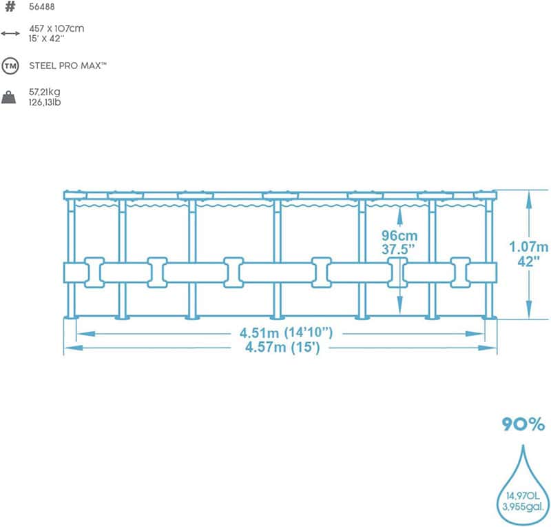 Bestway 15ft x 42inch Steel Pro Max™ Above Ground Swimming Pool With Filter Ladder & Cover