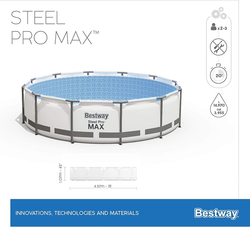 Bestway 15ft x 42inch Steel Pro Max™ Above Ground Swimming Pool With Filter Ladder & Cover