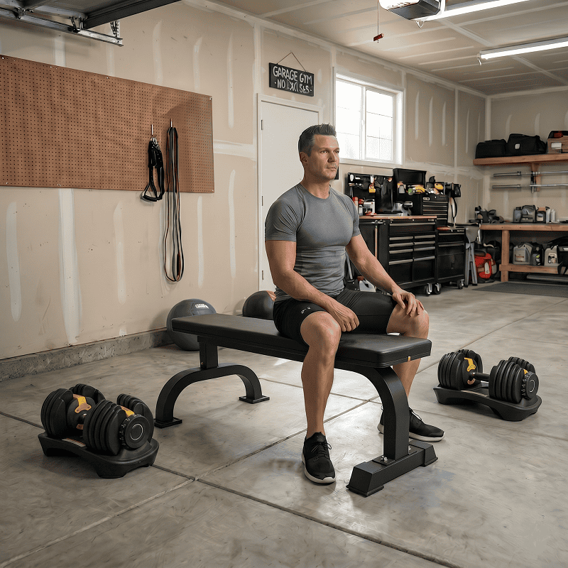 IronMan Flat Weight Training Bench & 24kg Adjustable Dumbbell Pair Set 