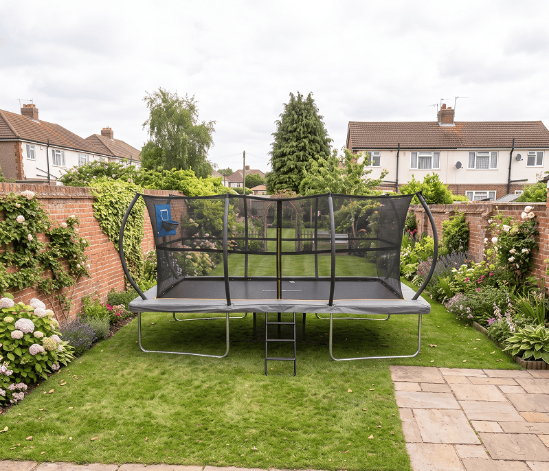 Big Foot 9x14ft Rectangular Trampoline with Safety Enclosure Grey - Free Ladder Shoe Tidy Anchor Kit Basketball - Image 14