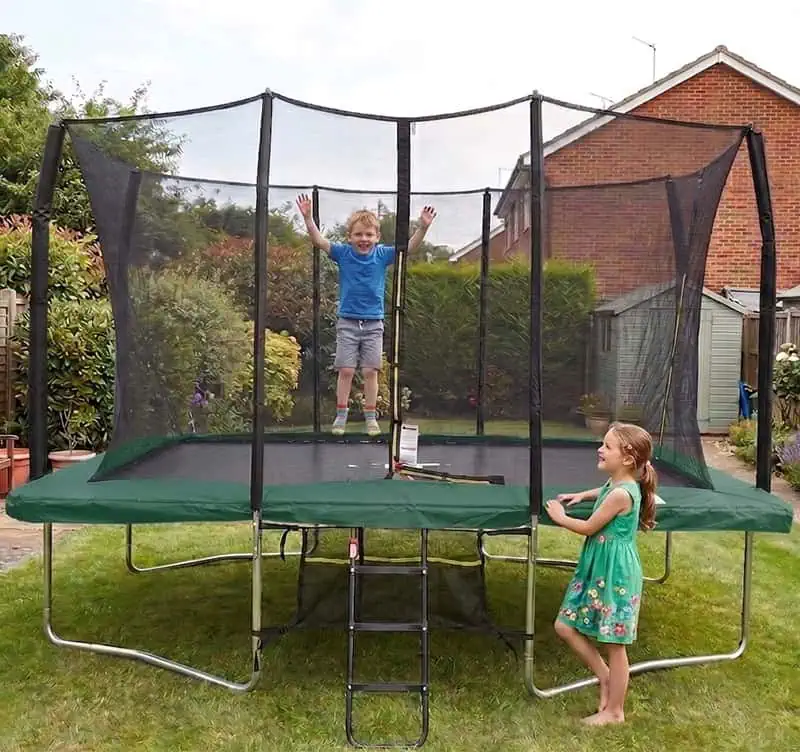 9x14ft Rectangular Trampoline with Safety Enclosure Green – Free Ladder & Shoe Tidy