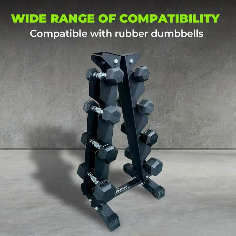 Ironman Rubber Coated Hex Dumbbell & 4 Tier Rack Set – 5, 10, 15 & 20kg Pairs - Image 5