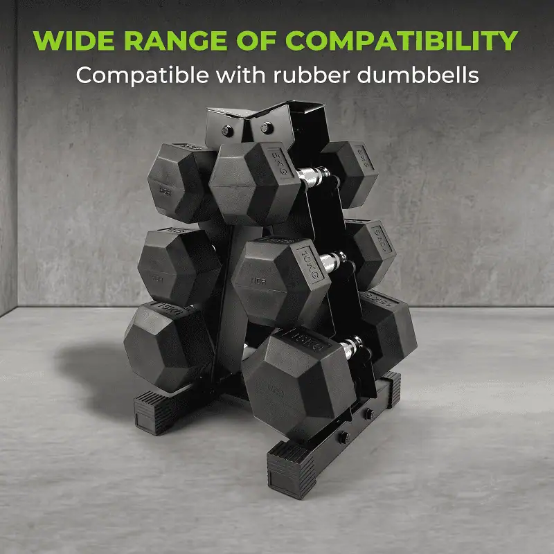 Ironman Rubber Coated Hex Dumbbell & 3 Tier Rack Set – 10kg, 15kg & 20kg Pairs - Image 4