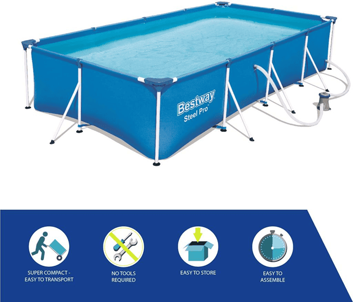 Bestway 13ft Rectangular Above Ground Steel Pro Swimming Pool Set
