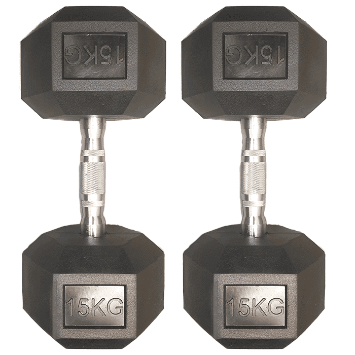 Ironman Rubber Coated Hex 15kg Dumbbell - Pair