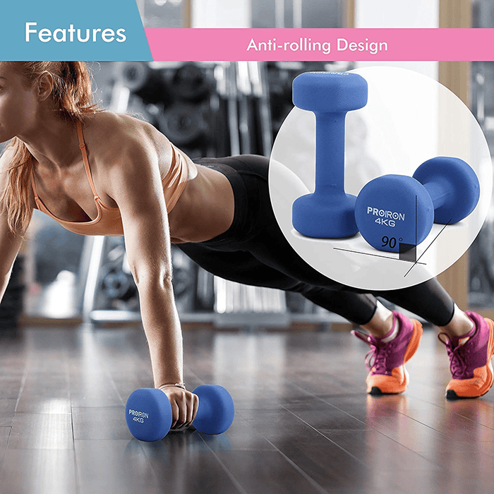PROIRON Neoprene Coated 4kg Dumbbells