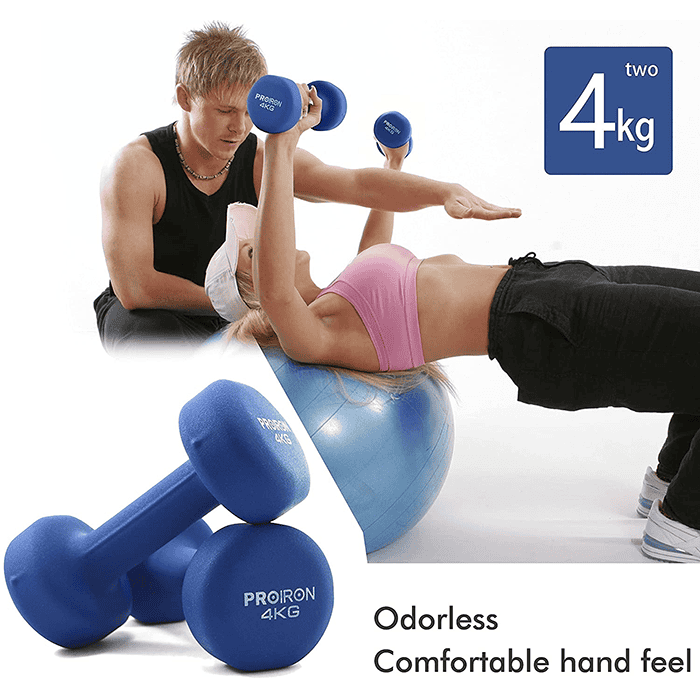 PROIRON Neoprene Coated 4kg Dumbbells