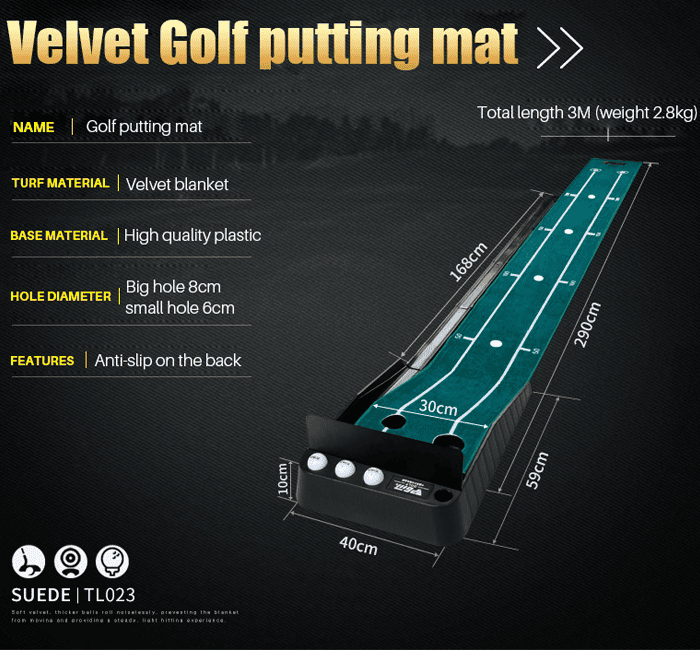 Hillman PGM 3m Golf Putting Trainer Velvet Carpet with Auto Ball Return - Image 4