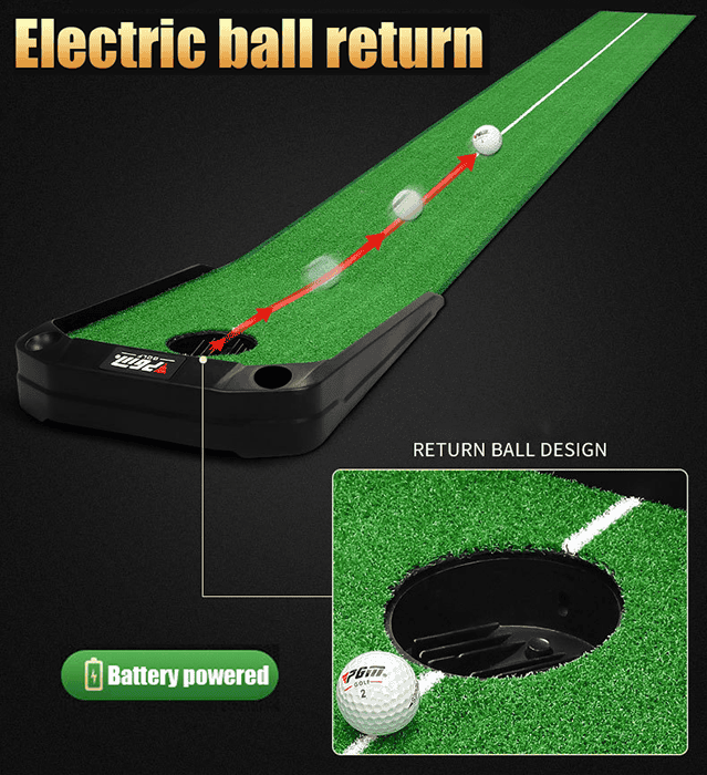 Hillman PGM 3m Golf Putting Trainer Artificial Turf with Electronic Ball Return