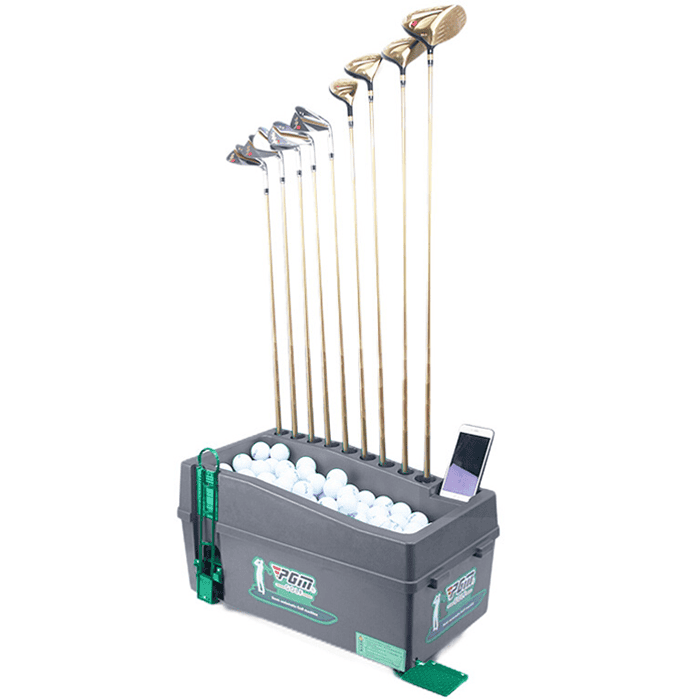 Hillman PGM Semi-Automatic Golf Ball Dispenser and Large Deluxe Turf Practice Mat with Rubber Tee