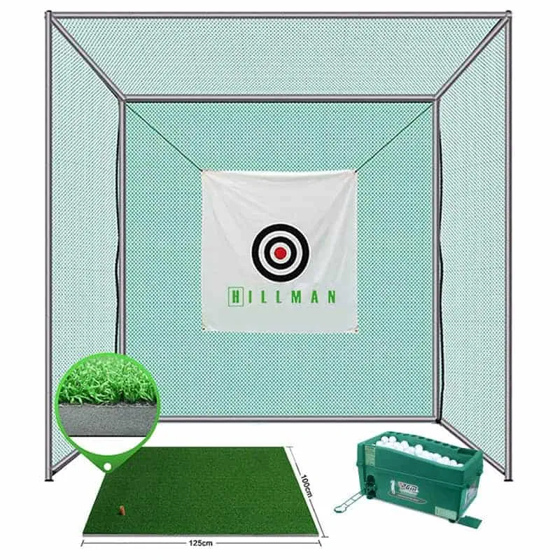 Hillman PGM 3m Semi-Commercial Golf Practice Cage 1.25m Practice Mat And Ball Dispenser Package