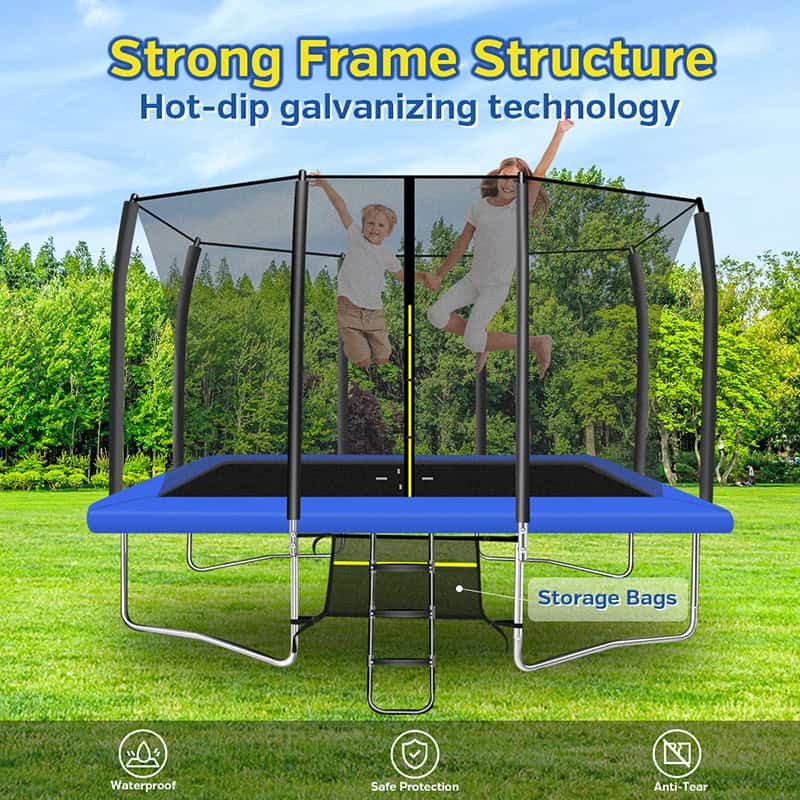8x12ft Rectangular Trampoline with Safety Enclosure Grey – Free Ladder & Shoe Tidy