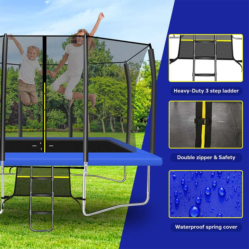 8x12ft Rectangular Trampoline with Safety Enclosure Grey – Free Ladder & Shoe Tidy