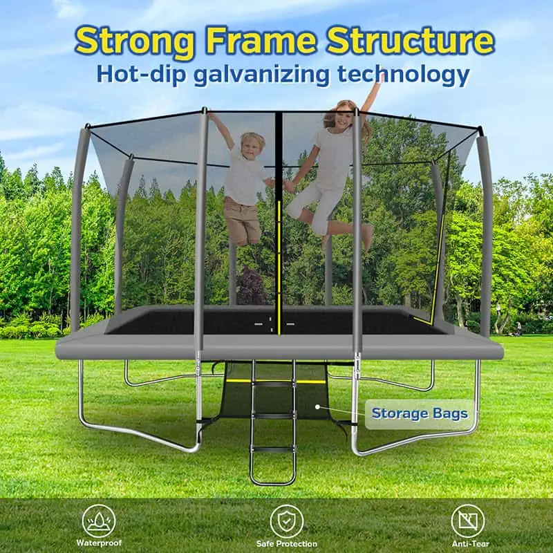7x10ft Rectangular Trampoline with Safety Enclosure Grey - Free Ladder & Shoe Tidy