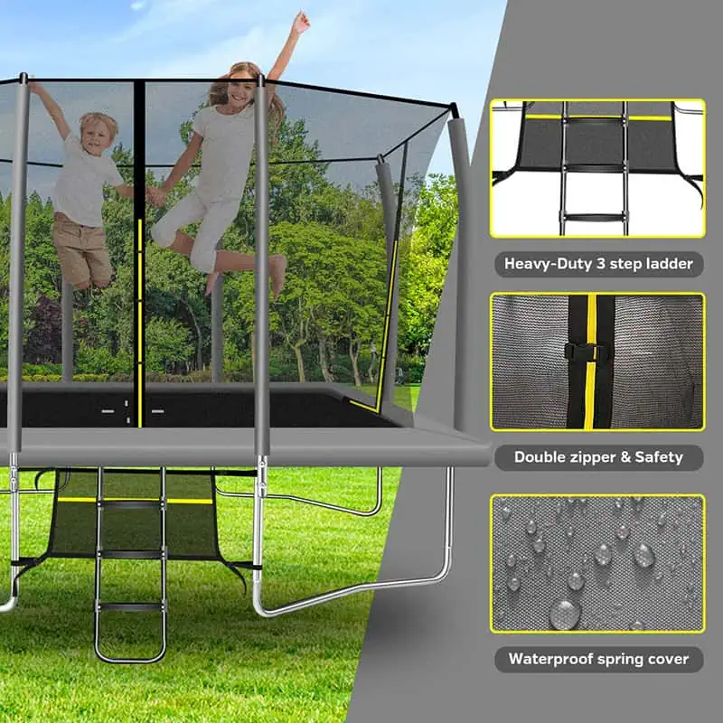 7x10ft Rectangular Trampoline with Safety Enclosure Grey - Free Ladder & Shoe Tidy