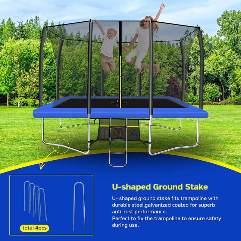 8x12ft Rectangular Trampoline with Safety Enclosure Grey – Free Ladder & Shoe Tidy