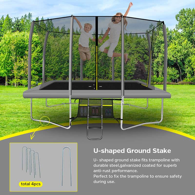 8x12ft Rectangular Trampoline with Safety Enclosure Grey – Free Ladder & Shoe Tidy