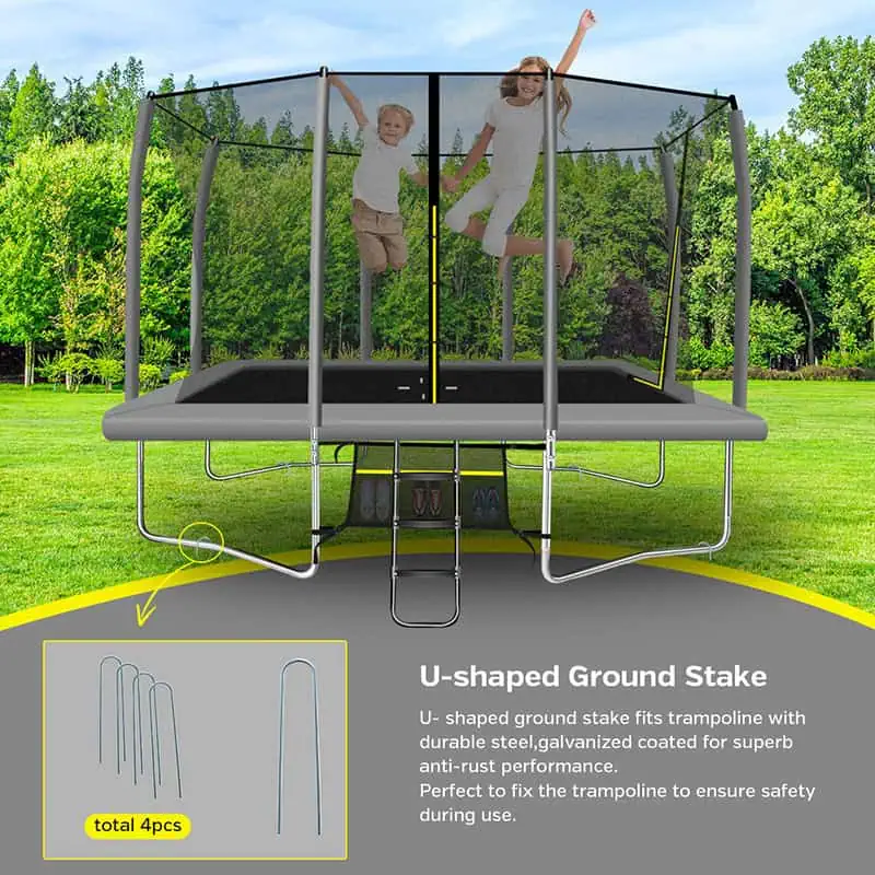 7x10ft Rectangular Trampoline with Safety Enclosure Grey - Free Ladder & Shoe Tidy