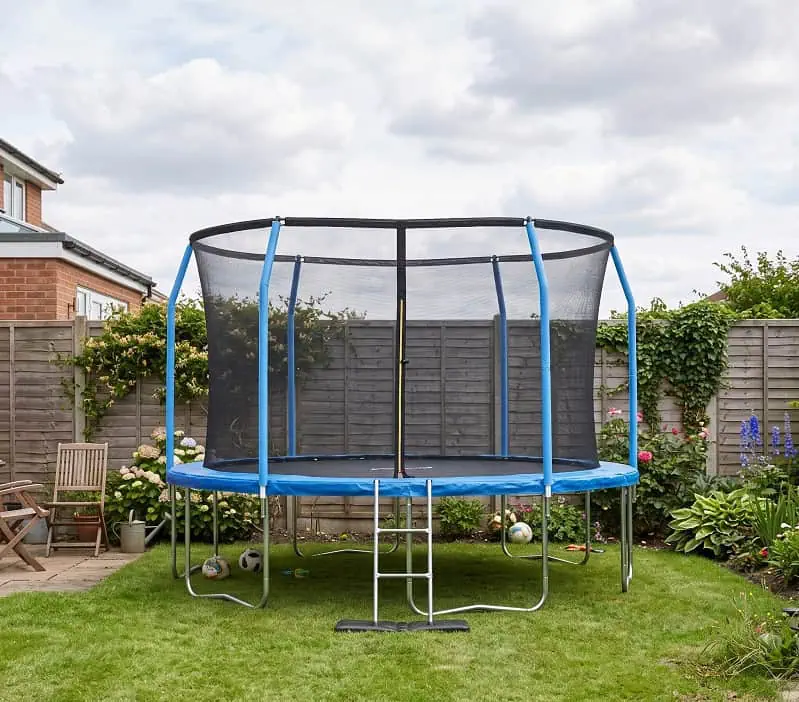 Air King Jump 12ft Trampoline with Safety Enclosure Free Ladder Floor Mat & Socks – Blue / Blue