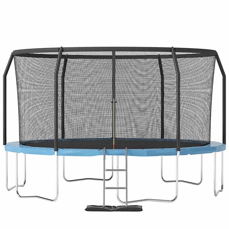 12ft Trampoline with Safety Enclosure Free Ladder Floor Mat & Socks – Black / Blue