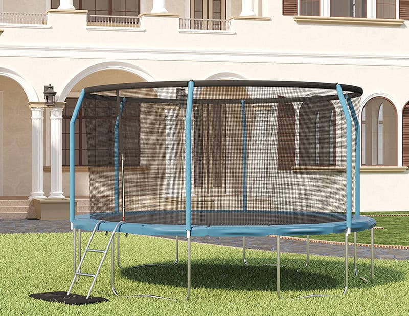 12ft Trampoline with Safety Enclosure Free Ladder Floor Mat & Socks – Blue / Blue