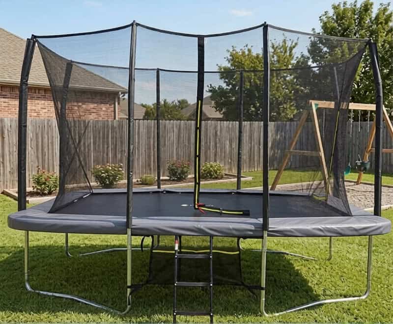 8x12ft Rectangular Trampoline with Safety Enclosure Grey – Free Ladder & Shoe Tidy