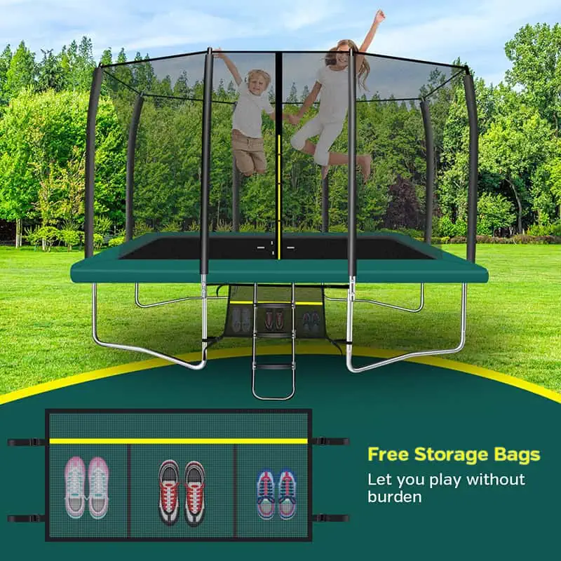 9x14ft Rectangular Trampoline with Safety Enclosure Green – Free Ladder & Shoe Tidy