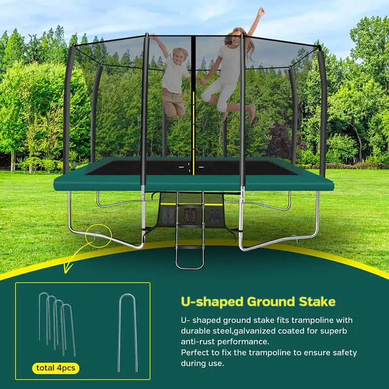 9x14ft Rectangular Trampoline with Safety Enclosure Green – Free Ladder & Shoe Tidy