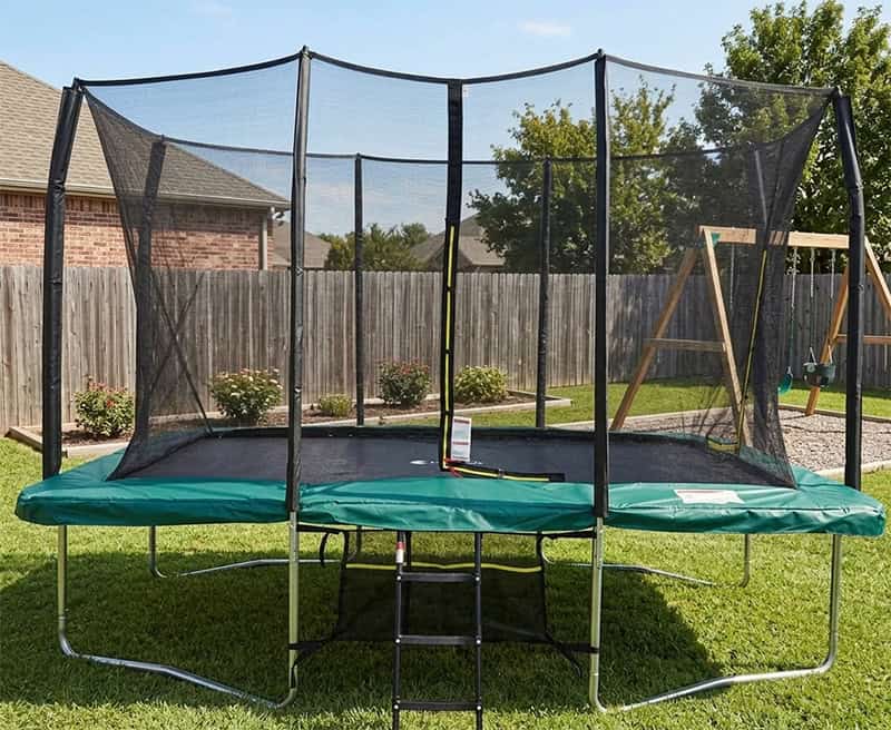 8x12ft Rectangular Trampoline with Safety Enclosure Green – Free Ladder & Shoe Tidy