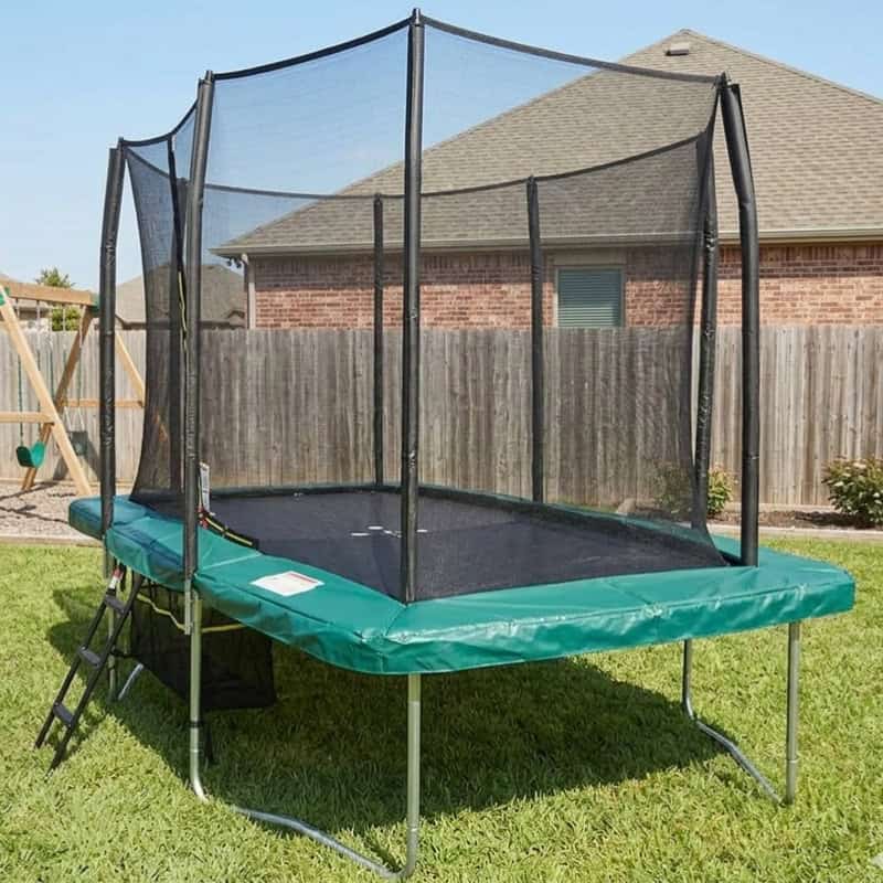 8x12ft Rectangular Trampoline with Safety Enclosure Green – Free Ladder & Shoe Tidy