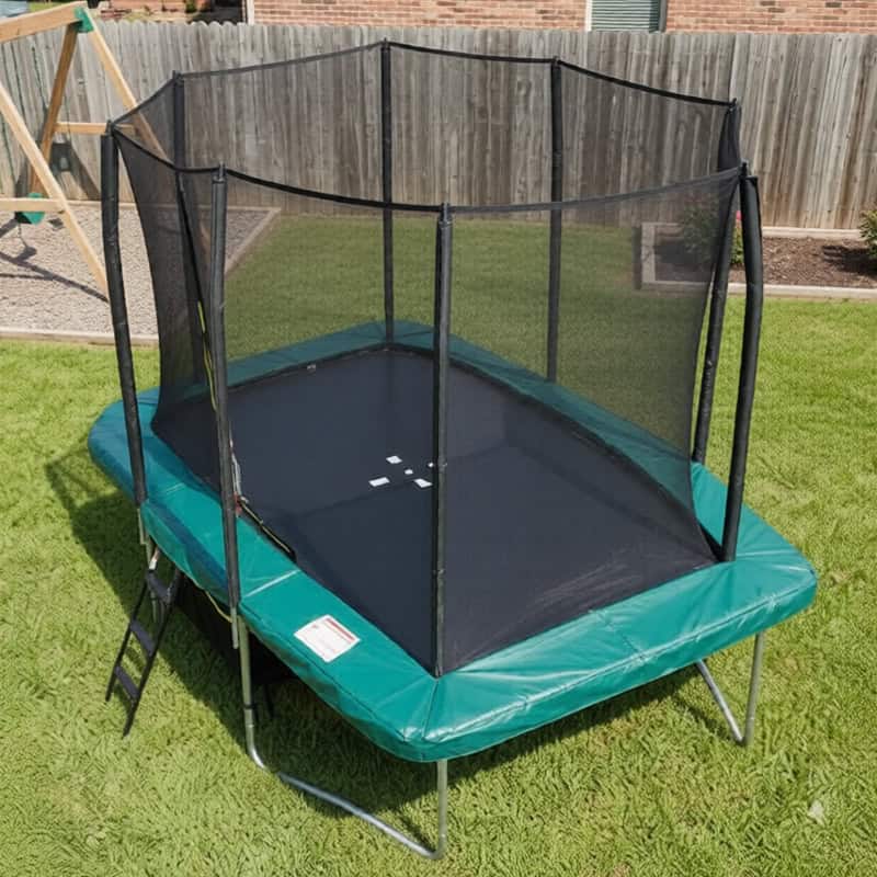 8x12ft Rectangular Trampoline with Safety Enclosure Green – Free Ladder & Shoe Tidy