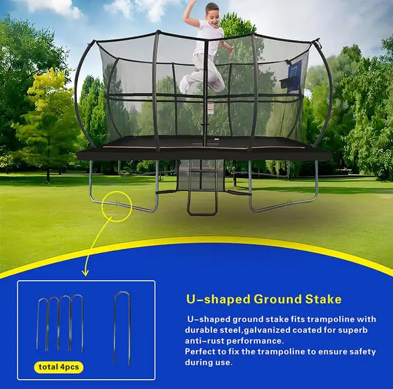 5x7ft Rectangular Trampoline with Safety Enclosure Black - Free Ladder Shoe Tidy Anchor Kit Basketball