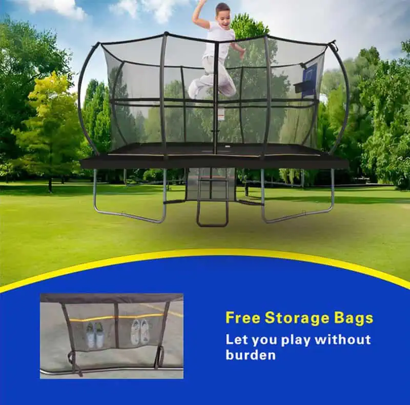 5x7ft Rectangular Trampoline with Safety Enclosure Black - Free Ladder Shoe Tidy Anchor Kit Basketball