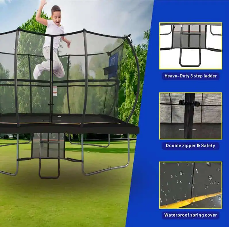 5x7ft Rectangular Trampoline with Safety Enclosure Black - Free Ladder Shoe Tidy Anchor Kit Basketball
