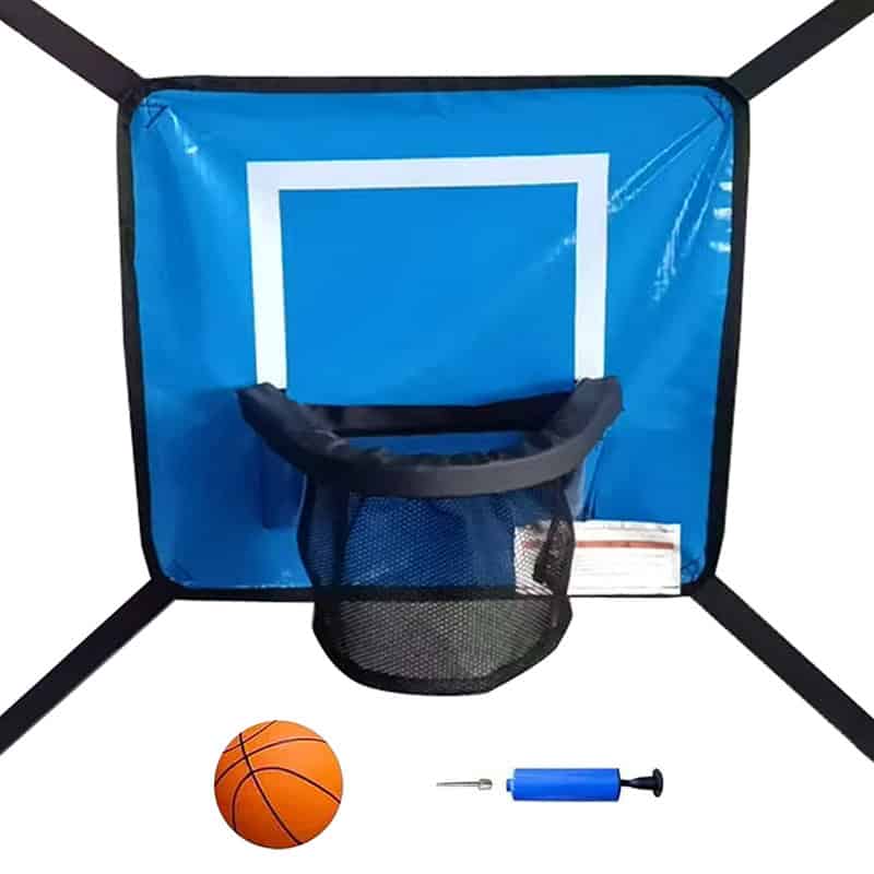 8x12ft Rectangular Trampoline with Safety Enclosure Grey - Free Ladder Shoe Tidy Anchor Kit Basketball
