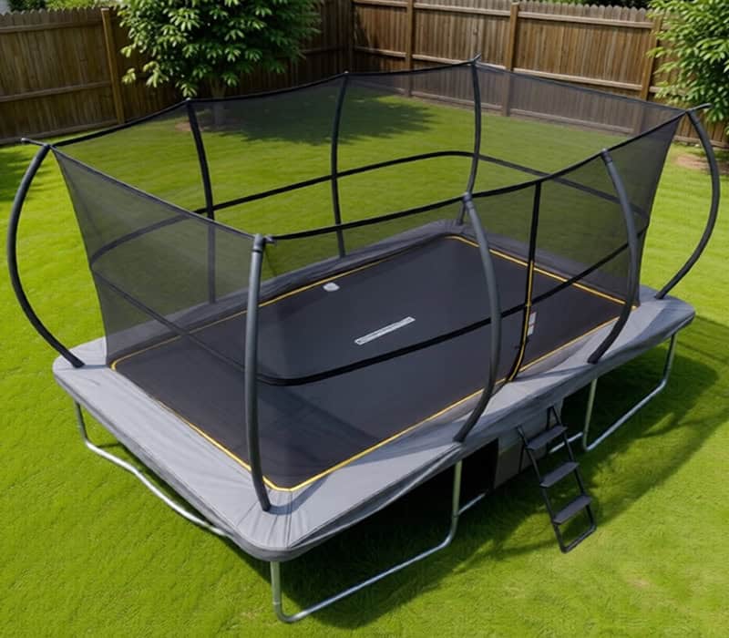 8x12ft Rectangular Trampoline with Safety Enclosure Grey - Free Ladder Shoe Tidy Anchor Kit Basketball