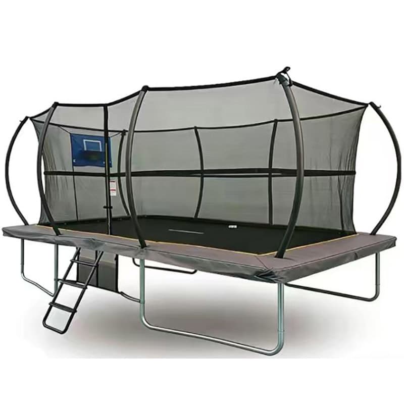 8x12ft Rectangular Trampoline with Safety Enclosure Grey - Free Ladder Shoe Tidy Anchor Kit Basketball