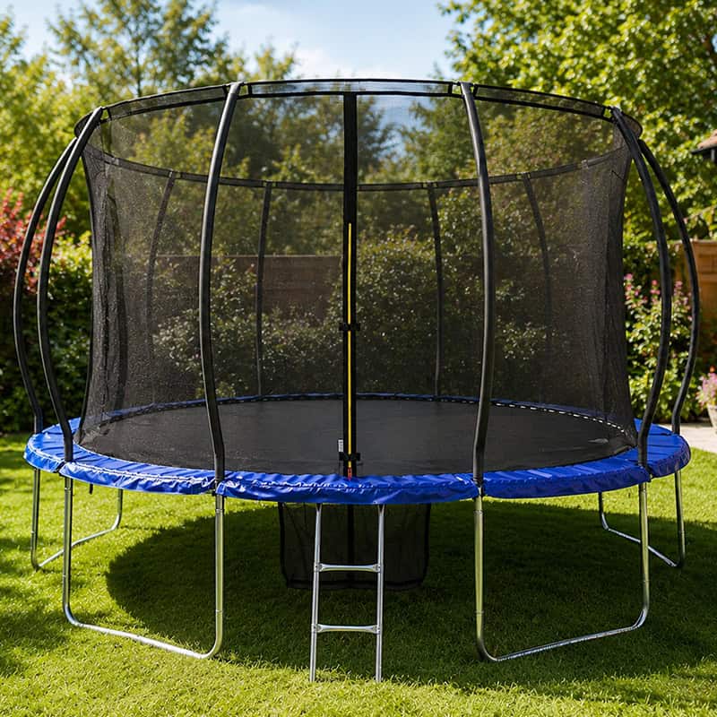 16ft Trampoline & Enclosure Free Shoe Tidy & Ladder – Blue