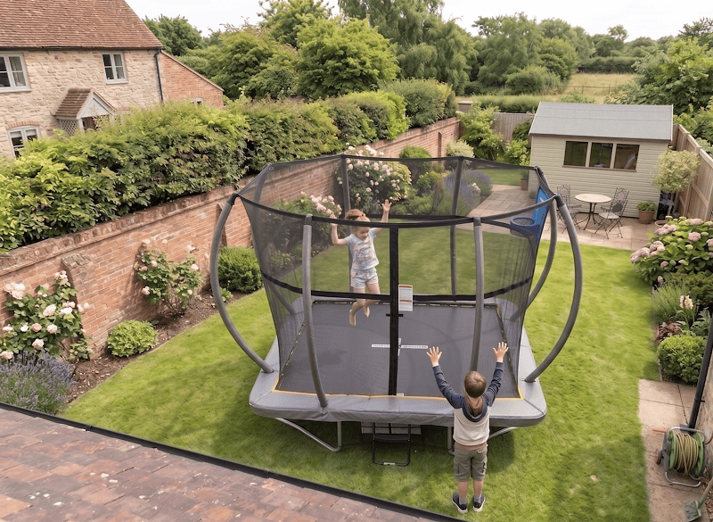 Big Foot 5x7ft Rectangular Trampoline with Safety Enclosure Grey - Free Ladder Shoe Tidy Anchor Kit Basketball - Image 12